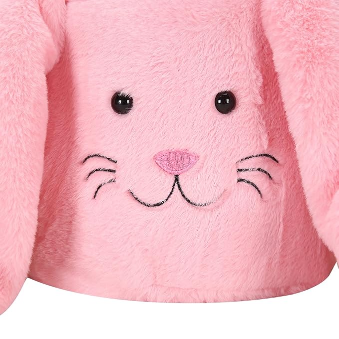Plush Easter Bunny Basket, Easter Egg Hunt Basket with Plush Ears, Bunny Bucket Tote for Candy Party Favors Holiday Decorations (Plush-Pink)