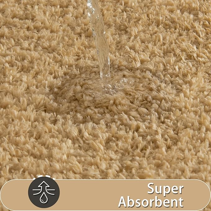 HOMORE Bathroom Rug Sets 2 Piece,Soft Absorbent Bath Mat Sets,Contour Toilet Mat U Shape 21x21 and 21x34 Bath Rugs, Plush Washable Non Slip Rug for Bathroom, Beige