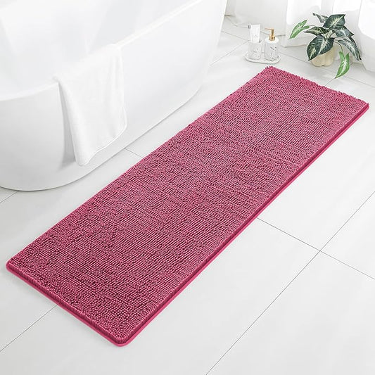 Hot Pink Bathroom Rugs 24"x72" - Long Plush Chenille Non-Slip Runner Bath Mat - Absorbent, Washable, Soft Decor for Shower, Sink, Tub, Kitchen, Floor, Home Accessories