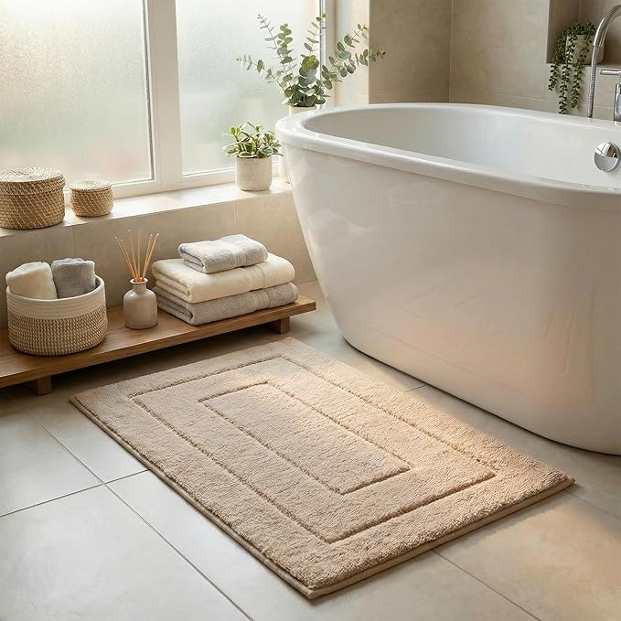 GRANNY SAYS Bathroom Rugs Non Slip, 24" x 36", Bath Rugs for Bathroom Washable, Bath Mats for Bath Floor, Microfiber Bath Mat for Tub, Absorbent Bath Rugs for Bath, Khaki