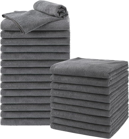 Salon Towels 24 Pack, Super Soft Microfiber Gym Towels, Highly Absorbent Hair-Drying Cloth for Gym, Bath, Spa Use and Home Beauty Care - Grey (16x29 inch)