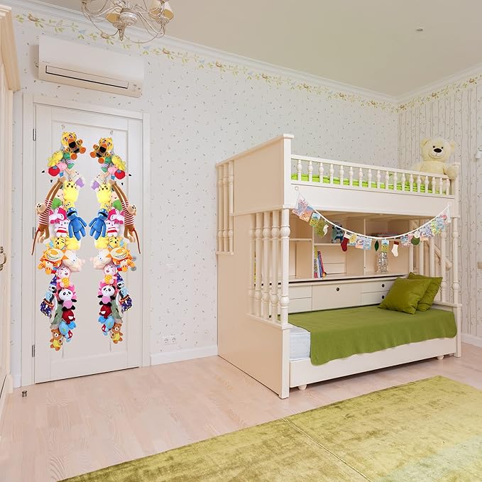 2PCS Stuffed Animals Storage Chain Organizers 80" Cotton Hanging Storage Chain with 40 Metal Clips Stuffed Animal Display Holder Chain for Wall or Corner Nursery Play Room