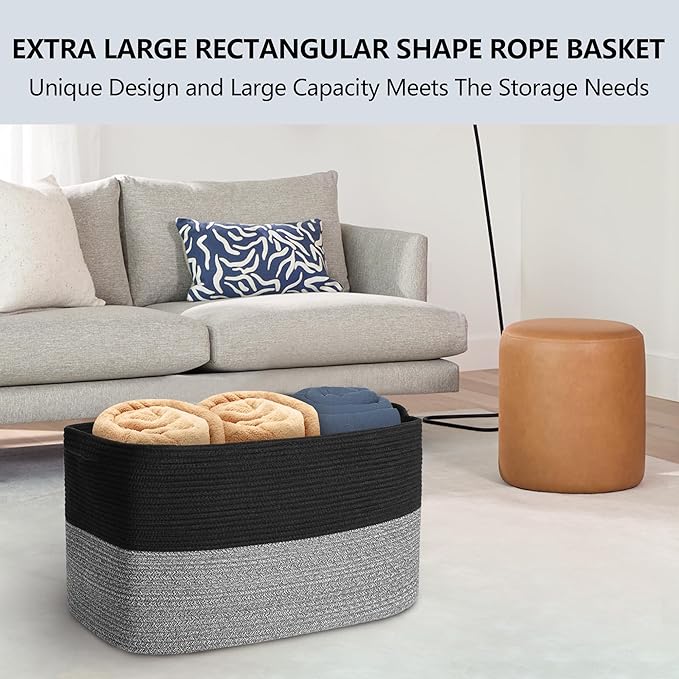 Extra Large Storage Baskets, 22" x 17" x 12" Black Baskets for Organizing, Rectangle Woven Basket for Blankets, Toys, Towels, Laundry, Decorative Wicker Storage Basket, Basket for Decor