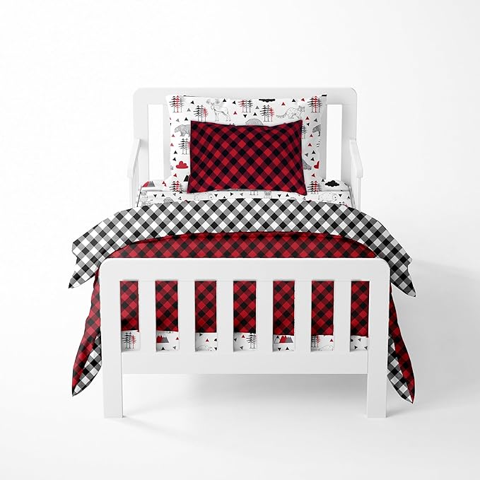 Bacati - Lumberjack Nursery Kids Storage Items, Red/Black/Grey Nursery Storage Caddy