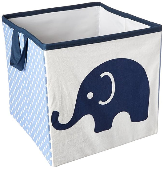 Bacati - Small Storage Tote Elephants Blue/Grey 10 x 10 x 10 inches