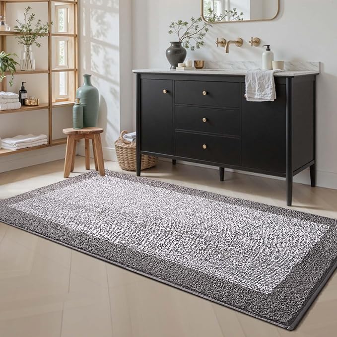 60x24 Long Bathroom Rugs Washable Non Slip, Light Grey Bath Mat for Bathroom Floor Tub, Soft Absorbent Quick Dry Mats for Shower, Bathtub,Home Decor