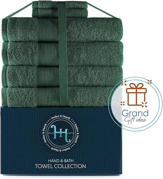 Hearth & Harbor Bath Towels for Bathroom - 100% Ring Spun Cotton Luxury Bathroom Towels - Ultra Soft & Highly Absorbent, Bath Towels Set of 6 - Hunter Green
