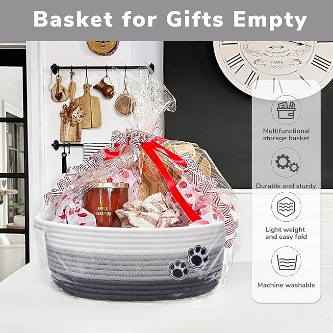 Small Dog Toy Basket, Cute Woven Baskets for Shelves, Decorative Rope Storage Baskets for Nursery, Baby Gift Basket for Diapers, 12 x 8 x 5 inches