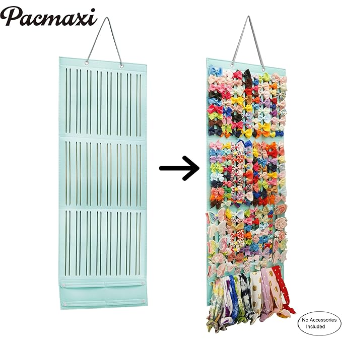 PACMAXI Baby Girl Hair Bows Holder, Hair Clips Storage Hanger For Ribbons, Hair Bows Organizer, Baby Hair Clip Storage Display Sturdy Stand, Wall Hanging for Girl Room (Mint Green, Large)