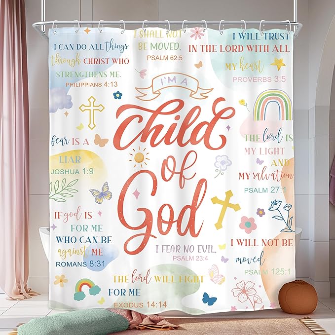 Homewelle Bible Verse Christian Shower Curtain Boho Mid Century Abstract Rainbow Scripture Inspirational Quotes Minimalist 72Wx72H Inch Geometric Simple Waterproof Polyester Fabric Bathroom Bathtub