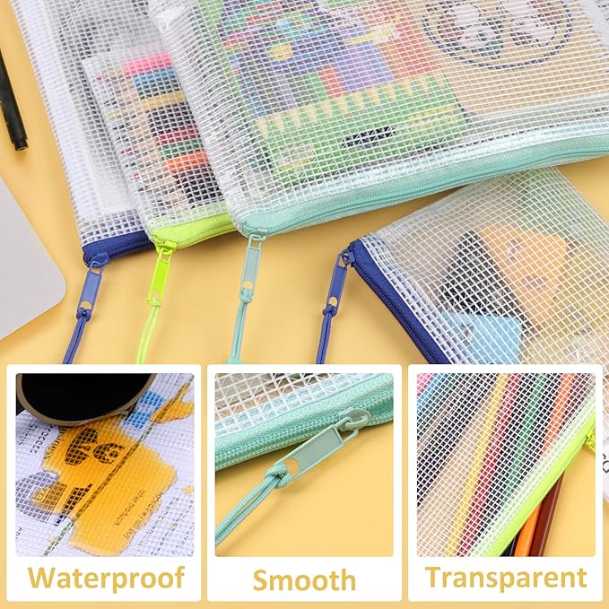 42pcs Mesh Zipper Pouch Bags, Puzzle Bag for Organizing Storage,12 Colors for Puzzles Board Game Storage, 8 Sizes for Reusable Plastic Zip Organizer for Travel