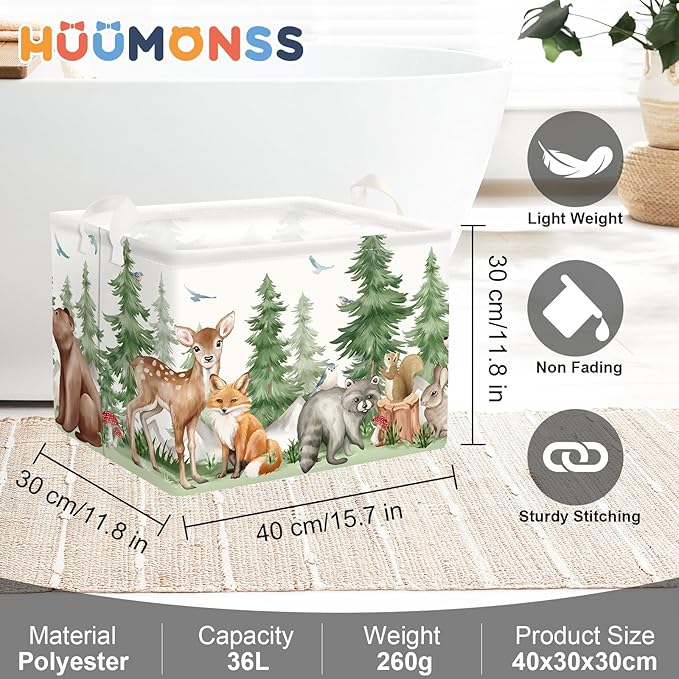 Forest Animals Baby Laundry Hamper Collapsible Clothes Kids Storage Basket Bear Fox Large Boys Girls Gift Toy Box Bin for Nursery, Deer, 36L