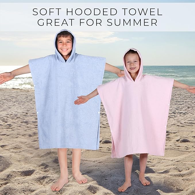 Superior Kids Cotton Terry Poncho, Soft, Absorbent Bath Towel with Hood, Bathroom Accessories, Long, Plush Bathrobes for Bath, Shower, Spa, Resort, Hotel, Beach, Pool, Boy, Girl, Large Size, Ivory