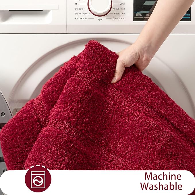 HOMORE Bathroom Rug 24x48 Inch Soft Absorbent Microfiber Bathroom Runner Rug, Washable Bath Runners Rugs for Bathrooms Non Slip Bath Rugs for Shower Tub Christmas Decor,Wine Red