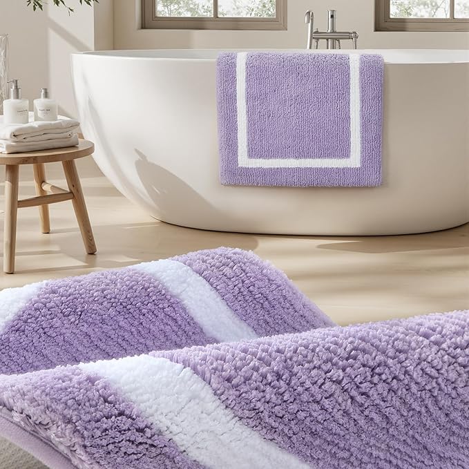 HOMEIDEAS Bathroom Rugs Sets 2 Piece, Super Soft and Absorbent Microfiber Tufted Bath Mats, Non-Slip and Machine Washable Bath Rugs(Lavender)