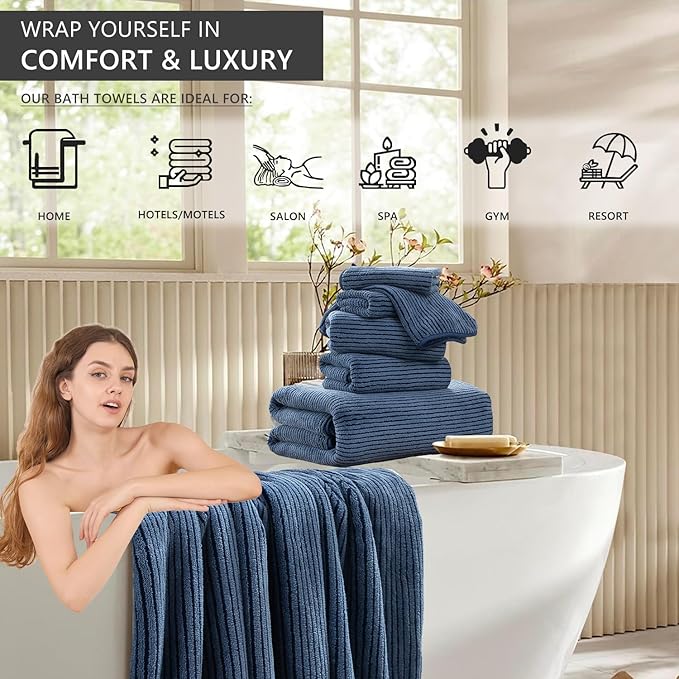 4 Piece Bath Towel Set 35"x70"Oversized Bath Towel for Bathroom Ultra Soft Fluffy Extra Large Bath Sheet Luxury Premium Bathroom Towel Highly Absorbent Quick Dry Shower Towel for Hotel Spa,Navy Blue