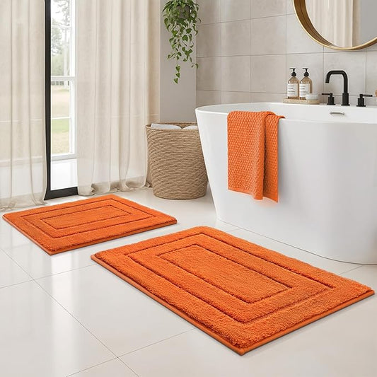 GRANNY SAYS Bathroom Rugs Sets 2 Piece,Soft Bath Mats for Bathroom, Bath Rugs Non Slip Washable, Absorbent Bath Rug for Tub,Shower and Toilet, BathMat Set (Orange, 20" x 32" + 16" x 24")
