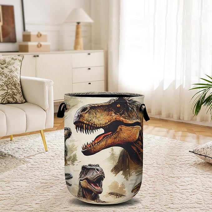 Dinosaur Laundry Basket, Laundry Hamper Collapsible Oxford Cloth with Handle Clothes Toy Storage Bin for Bathroom Laundry Room Bedroom 15.7 X 20 Inch