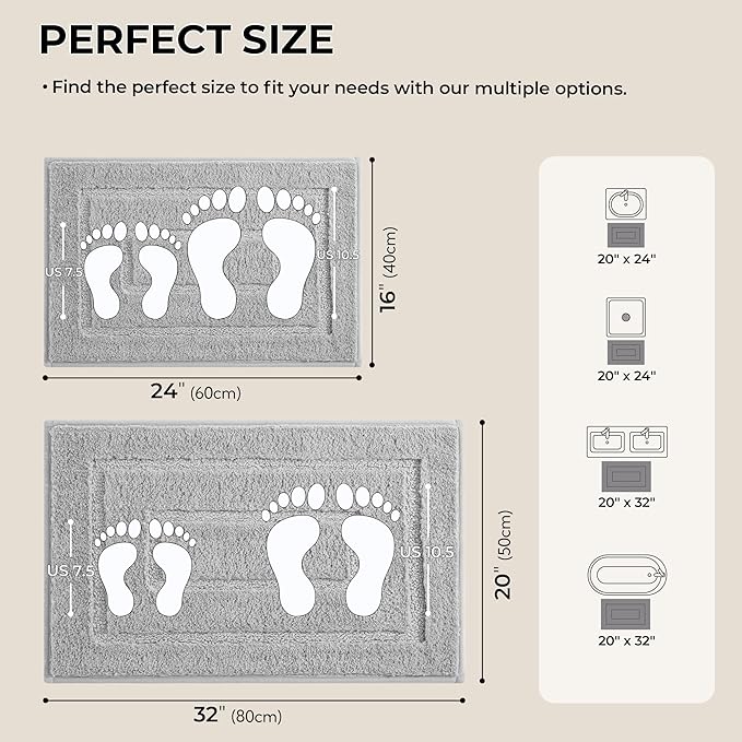 GRANNY SAYS Bathroom Rugs Sets 2 Piece,Soft Bath Mats for Bathroom, Bath Rugs Non Slip Washable, Absorbent Bath Rug for Tub, Shower and Toilet (Gray, 20" x 32" + 16" x 24")