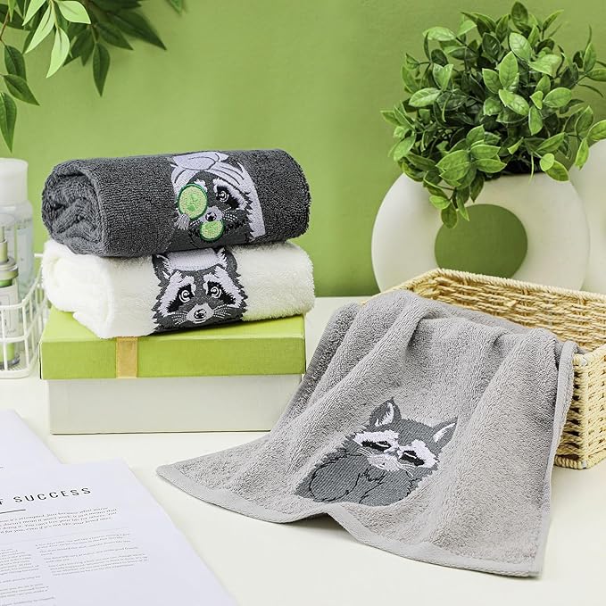 3 Pcs Raccoon Gifts Hand Towels for Bathroom Decorative Funny Retro Raccoon Bathroom Decor 100% Cotton Embroidered Towels for Women Kitchen Decor, 13. 3 x 29. 5''