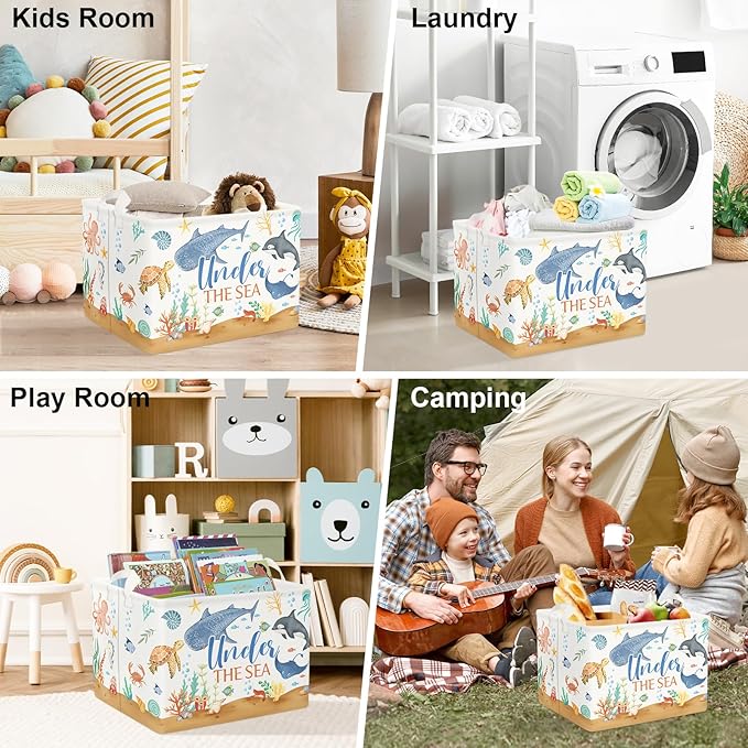 Clastyle Fish Sea Turtle Baby Basket Ocean Coral Seaweed Starfish Toy Book Shelf Basket Waterproof Pool Toy Beach Towel Storage Bin Large Dirty Clothes Laundry Hamper, Crab, 40 * 30 * 30 cm