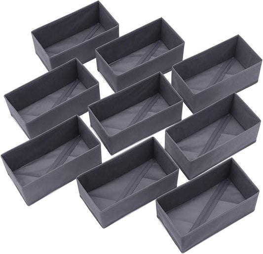 DIOMMELL 9 Pack Foldable Cloth Storage Box Closet Dresser Drawer Organizer Fabric Baskets Bins Containers Divider for Clothes Underwear Bras Socks Lingerie Clothing, Dark Grey 090