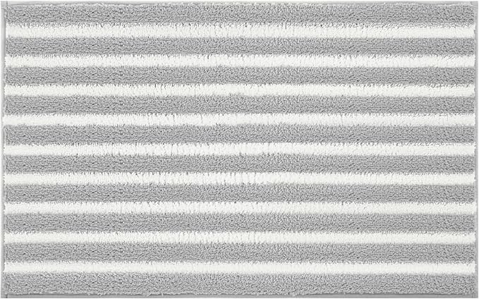 GRANNY SAYS Striped Bathroom Rugs Non Slip, 20" x 32", Bath Rugs for Bathroom Washable, Bath Mats for Floor, Microfiber Bath Mat for Tub, Absorbent Bath Rugs for Shower Room, Grey