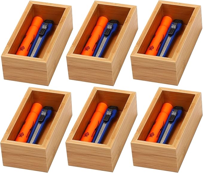 YBM Home Bamboo Drawer Organizer Storage Box for Kitchen Drawer, Junk Drawer, Office, Bedroom, Children Room, Craft, Sewing, and Bathroom, 6 Pack 3x6x2 inch