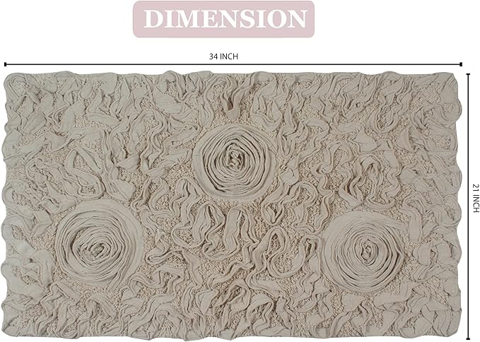 Home Weavers Bell Flower Collection 100% Cotton Tufted Bath Rugs, Extra Soft and Absorbent Bath Rugs, Non-Slip Bath Mats, Machine Washable, Bath Mats for Bathroom Floor, 21"x34" Rectangle, Linen