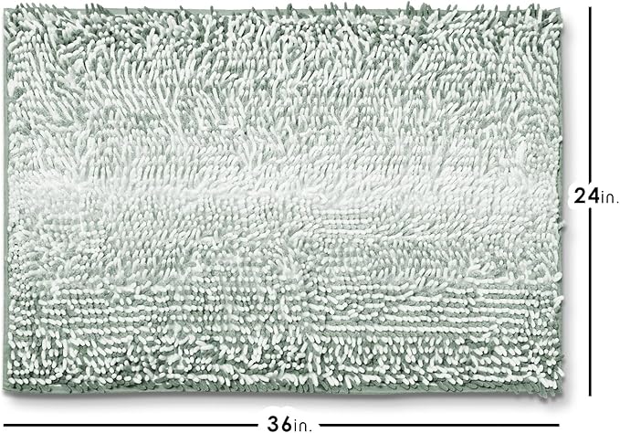 Hearth & Harbor Bathroom Rugs, Chenille Bath Mat - Machine Washable Bath Mats for Bathroom Non-Slip Backing Rubber, Quick Dry Bathroom Mat, 24 x 36 - Ombre Green