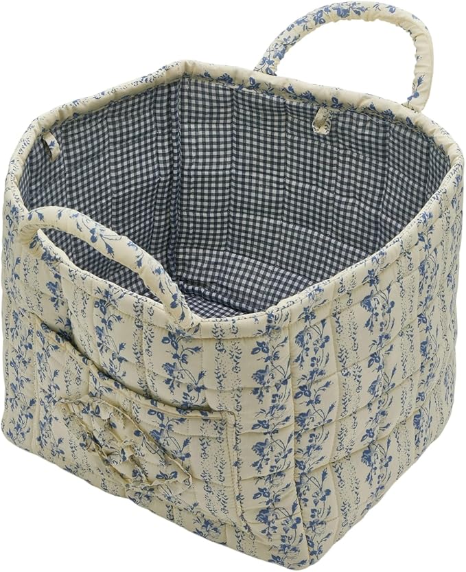 Boho Fabric Storage Basket, Large Capacity Laundry Basket, 12.2'' x 10.23'' x 10.23'' Collapsible Laundry Hamper with Easy Carry Handles (B Multi-Color 5, L)