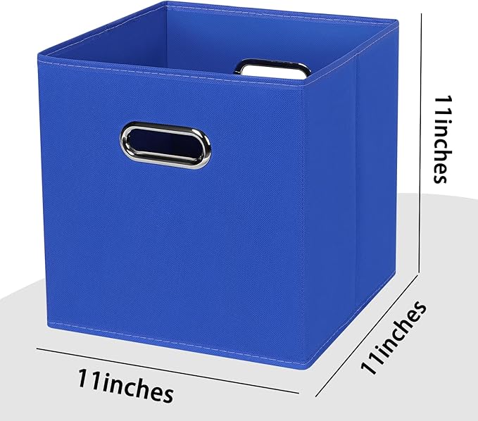 Black Foldable Storage Cubes Bins , Fabric Storage Box Cubes Organizer Baskets with Dual Handles for Home Organizer (Dark Blue)