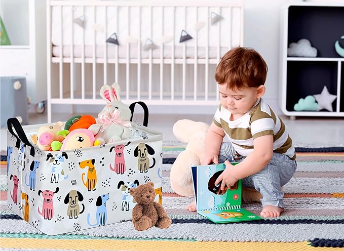 Rectangle Gift Storage Basket Home Shelf Storage Basket Organizer Box Clothes Laundry Hamper Nursery Basket Laundry Basket with Handles (Dog)