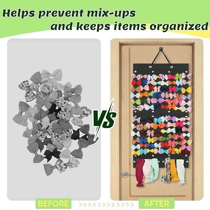 PACMAXI Baby Girl Hair Bows Holder, Hair Clips Storage Hanger For Ribbons, Hair Bows Organizer, Baby Hair Clip Storage Display Sturdy Stand, Wall Hanging for Girl Room (Black 2, Small)