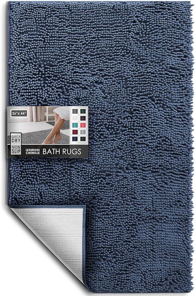 Hearth & Harbor Bathroom Rugs, Chenille Bath Mat - Machine Washable Bath Mats for Bathroom Non-Slip Backing Rubber, Quick Dry Bathroom Mat
