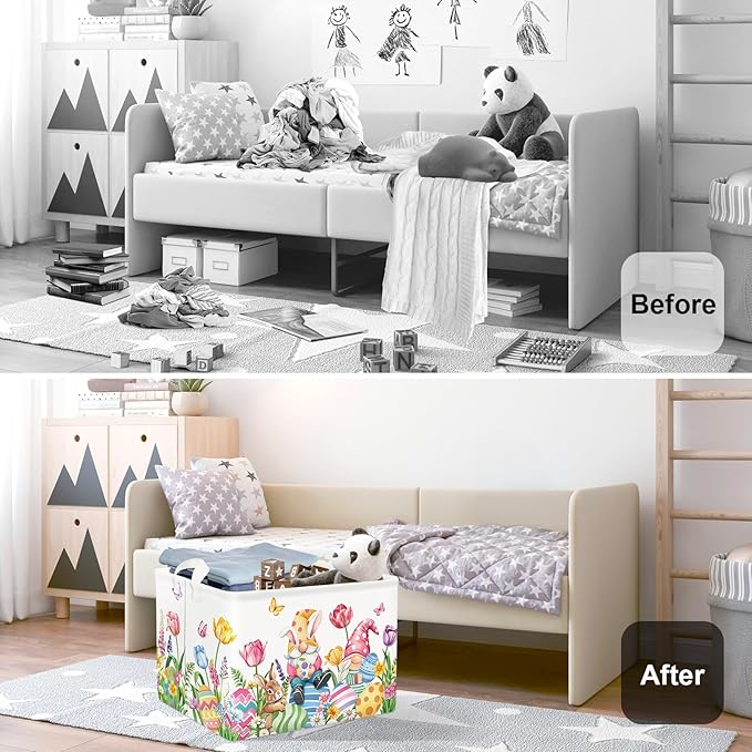 Easter Rabbit Gnome Laundry Hamper Large Storage Basket Cute Tulip Eggs Collapsible Parents Organizer Kids Toy Clothes Bins for Bedroom, Bathroom, Butterfly, 36L