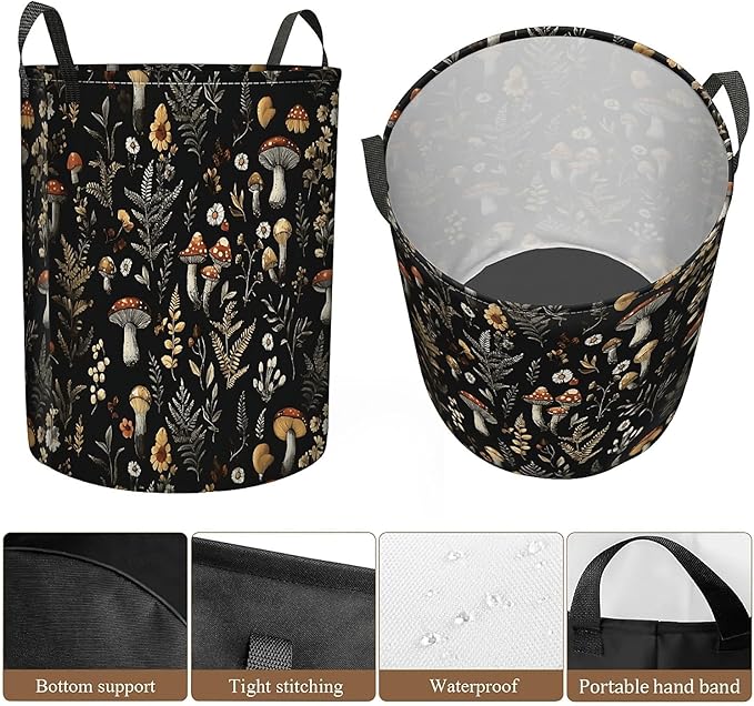 Mushroom Laundry Hamper Basket, Large Canvas Collapsible Organizer Storage Basket for Nursery,Office,Toy Organizer,Home,Decor - 19.7" X 15.7 "