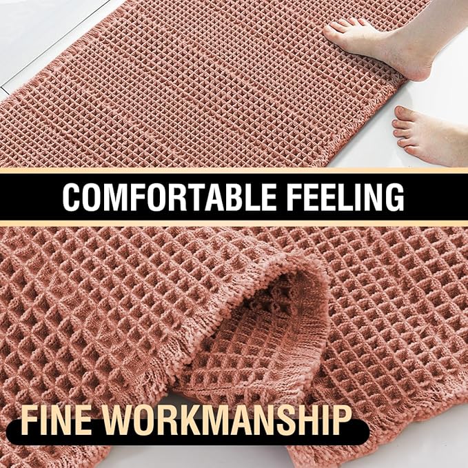 H.VERSAILTEX Upgraded Waffle Bath Mat Super Absorbent Non Slip Bath Rug Soft Pink 17" x 24"