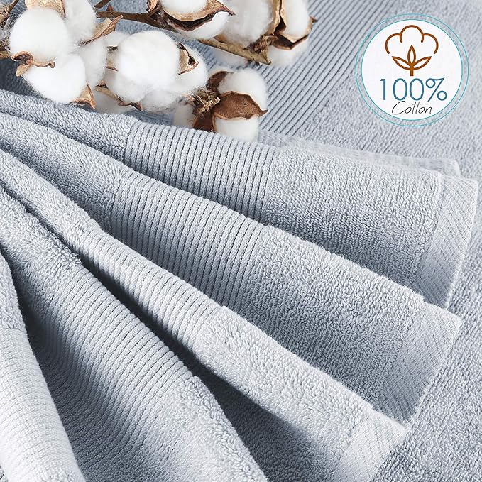 Hearth & Harbor Bath Towels for Bathroom - 100% Ring Spun Cotton Luxury Bathroom Towels - Ultra Soft & Highly Absorbent, Bath Towels Set of 6 - Ice Blue