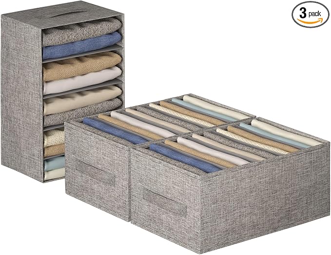 Wardrobe Clothes Organizer, 5 Compartments Jeans Organizers and Storage, Stackable Drawer Organizer for Closet - Pants, Sweaters, T-Shirts, Dimension 14.2" x 11"x 8"