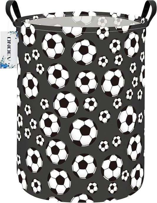 Round Foldable Kids' Football Laundry Hamper Multi Use Laundry Basket Soccer Gift Basket Toy Organizer for Boys and Girls (Soccer)