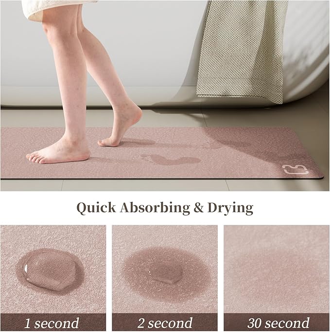 2 Piece Bathroom Rugs Mat Set - Quick Dry Diatomaceous Earth Bath Mat for Bathroom Non-Slip Bath Rug with Rubber Backing, Absorbent Bath Mat Thin Bath Floor Mat, 15.7x23.6+15.7x47.2 Inch, Blush Pink