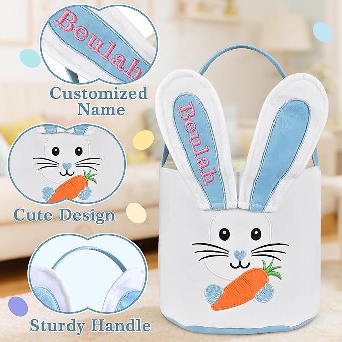 Easter Baskets for Kids - Touber Bunny Easter Basket | Gifts for Boys & Girls and Hunting Party Favor Supplies - Blue Ears