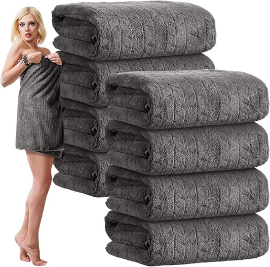 8 Pack Microfiber Bath Towels Bulk 27'' x 60'' Oversized Bath Towel Highly Absorbent Extra Large Shower Sheets Soft Drying for Beach Pool Bathroom Salon Party (Wheat,Dark Grey)