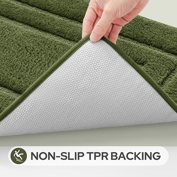 HOMEIDEAS Bathroom Rugs Sets 3 Piece, Microfiber Shaggy Bath Mat Set, Non-Slip Ultra Soft Carpet Mats, Large Rugs with U-Shaped Toilet for Bathroom, Tub, Shower,Sage Green