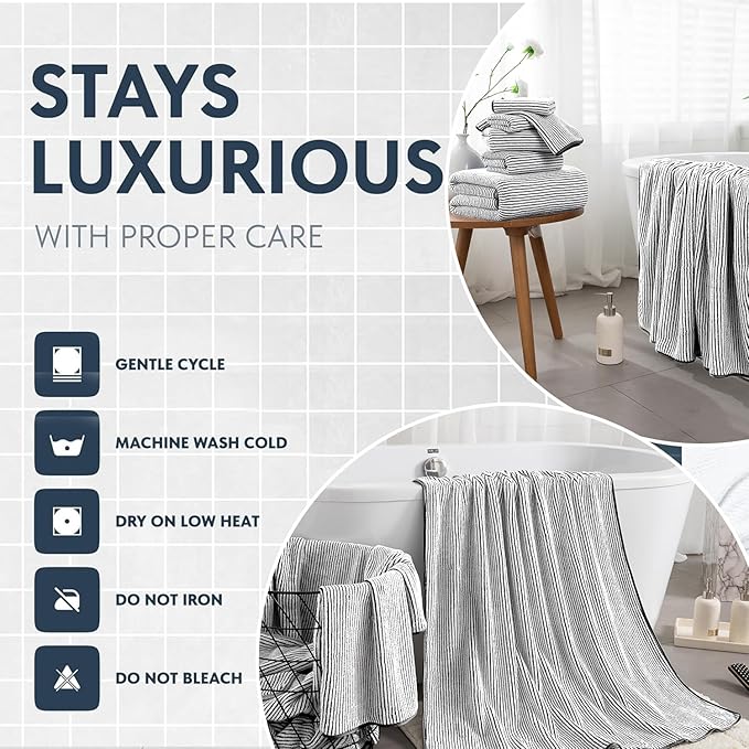 8-Piece Premium Towel Set for Bathroom|2 Oversized Large Bath Sheet 35”x70”,2 Hand Towels,4 Washcloths|Soft Cozy Absorbent Fast Dry Polyester Shower Towel Set for Hotel Bathroom Essentials,Black White