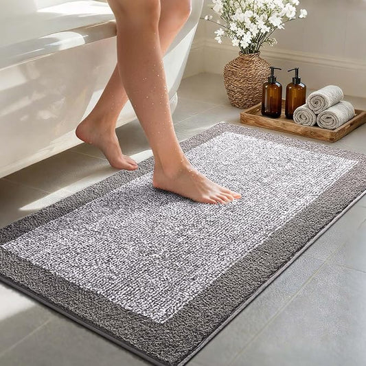 48x24 Long Bathroom Rugs Washable Non Slip, Light Grey Bath Mat for Bathroom Floor Tub, Soft Absorbent Quick Dry Mats for Shower, Bathtub,Home Decor