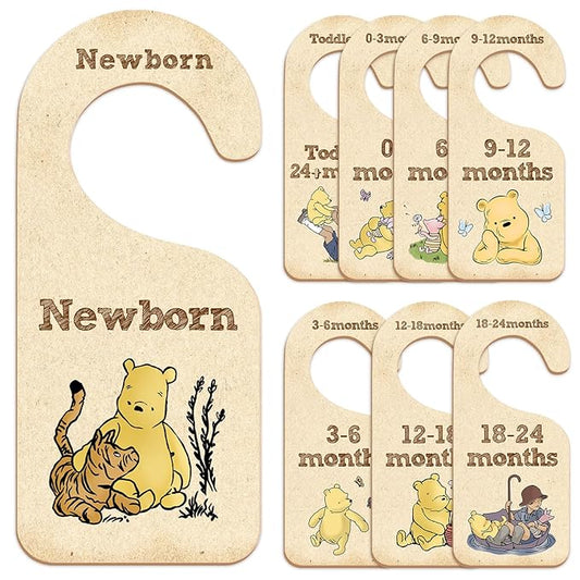 Winnie Nursery Decor Baby Closet Divider -8PCS Wooden Baby Closet Dividers for Baby Clothes Organizer,Baby Clothes Dividers for Closet,Daisy Design Nursery Decor Clothes Hanger Dividers