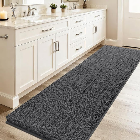 ACCUMTEK Extra Long Upgrade Luxury Grey Bathroom Rug Mat Gray 70"x24", Ultra Soft Thick Absorbent Bath Mats, Non Slip Chenille Toilet Mat for Bathroom, Bedroom, Kitchen, Shower, Tub, Charcoal