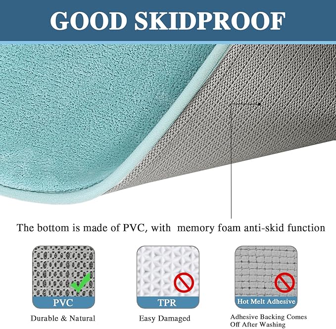 H.VERSAILTEX Bath Mat Memory Foam Set Bathroom Rug Set Flannel Velvety Bath Mat Luxury Extra Soft and Absorbent Non Slip Rugs for Bathroom/Bedroom Washable(2 Pack- 20"x 32"/ 17"x 24", Eggshell Blue)
